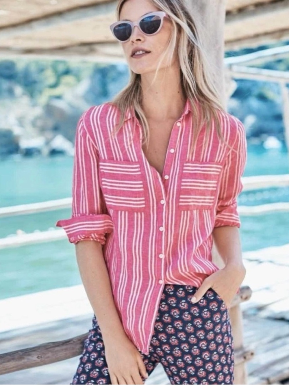 Boden • Classic Striped Linen Button Down Shirt || Size 6